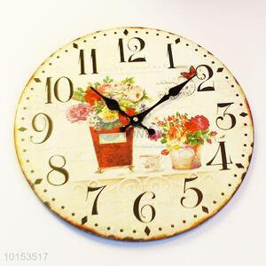 Round Shaped Colorful Flower Pattern Wall Clock Board Clock for Living Room Decoration