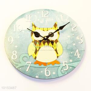 Round Shaped Cute Owl Pattern Wall Clock Board Clock for Living Room Decoration