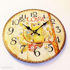 Round Shaped Lovely Owl Pattern Board Clock Wall Clock for Home Decoration