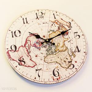 Round Shaped World Map Pattern Wall Clock Board Clock for Home Decoration