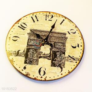 Round Shaped Triumphal Arch Pattern Room Decoration Wall Clock for Living Room