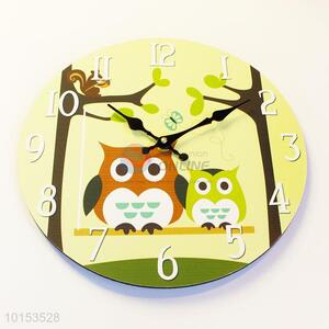 Round Shape Decorative <em>Wall</em> <em>Clocks</em> Cartoon Cute Owl Pattern Living Room Decoration