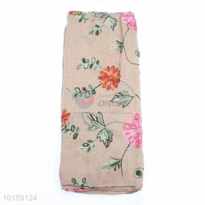 New Design Flower Embroidered <em>Cotton</em> Fabric Scarf