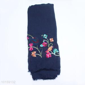 Popular Flower Embroidered <em>Cotton</em> Fabric Scarf for Sale