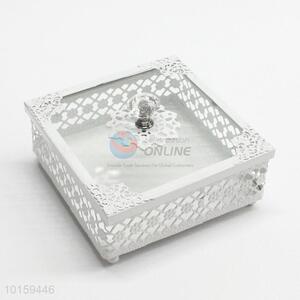 New Design Hollow Metal Cake Holder Box With Glass Cover