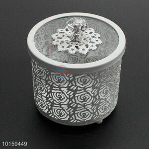 White Metal Cake Holder Storage Box With Glass Cover