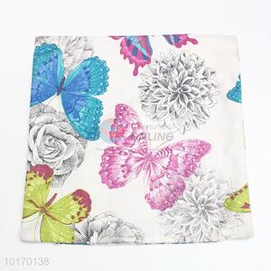 Blue flower pattern linen cushion cover with double-side printing