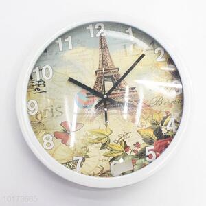Hot Wholesale Exquisite Eiffel Tower Printed Wall Clock