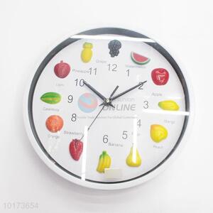 Simple Creative Cute Fruits Printed Glass&Plastic Wall Clock
