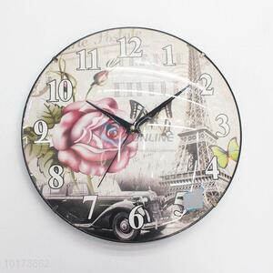 Fashion Classical Modern Decorative Rose Pattern  Round Shaped Wall Clock