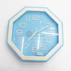 Popular Home Decorative Octagon Shaped Light Blue Glass&Plastic Wall Clock