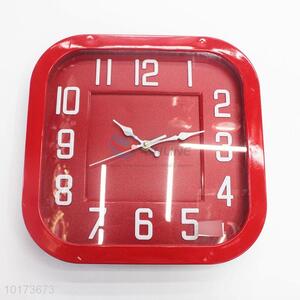 China Factory Direct Red Square Shaped Glass&Plastic Wall Clock