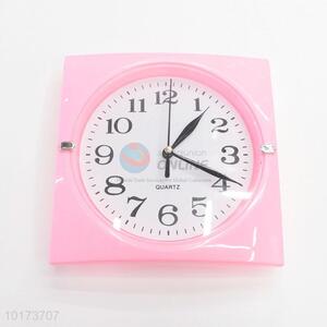Factory Price Personalized Square Shaped Pink Glass&Plastic Wall Clock