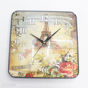 Hot Sale Promotional Living Room Square Shaped Flowers Pattern Wall Clock