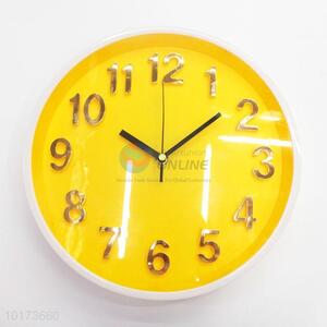 Hot Sale Decorative Round Shaped Yellow Glass&Plastic Wall Clock