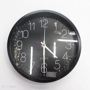 High-End Black Round Shaped Glass&Plastic Wall Clock for Decoration