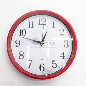 Simple Utility Red Round Shaped Glass&Plastic Wall Clock