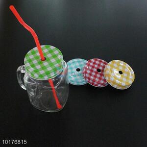 450ml glass juice cup with straw and lid