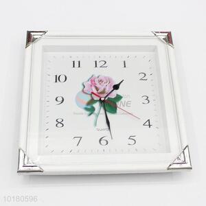 Home Decorative Rose Pattern Square Shaped Plastic Wall Clock