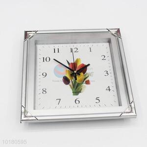 Home Office Lily Printed Plastic Wall Clock for Decoration