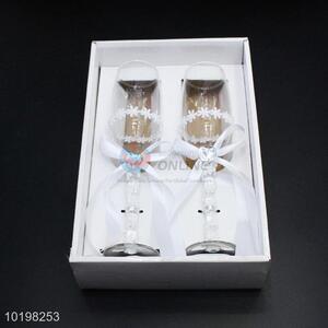 Fashion Style Wedding Use Wine Glass with Satin Bowknots