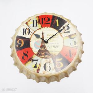 Popular design bottle cap shape iron wall clock quartz clock