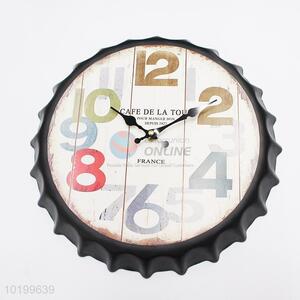Cool design bottle cap shape iron wall clock quartz clock