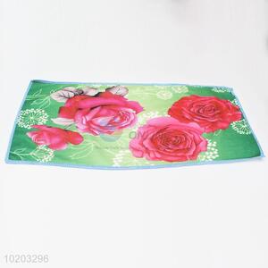 Green rose pattern microfiber cleaning towel