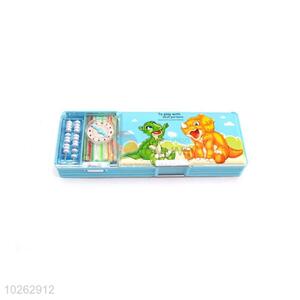 Cartoon Dinosaur Pattern Iron Pencil Box with Abacus and Watch for Student