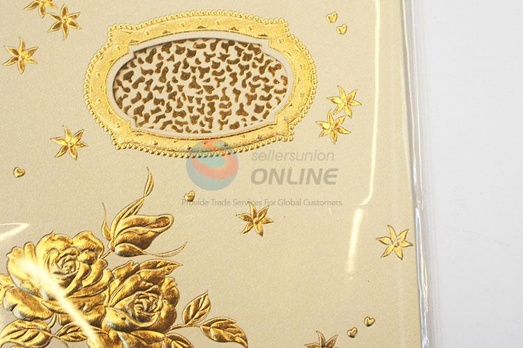 Portable Golden Flower Pattern Paper Greeting Card/Wishes Gift Card