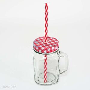 Competitive price glass cup with drink straw