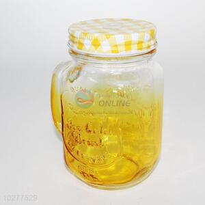 Yellow glass cup with grid cover