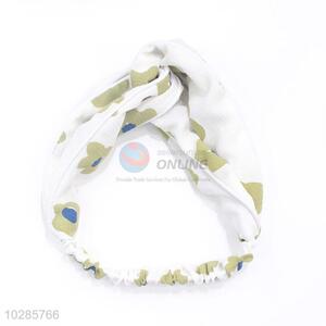 Flower Printed White Elastic Hairband for Fashion Women