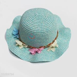 Women Fashion Green Color Flower Design Summer Beach Hat