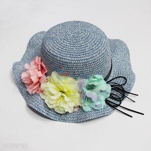 Sweet Flower Design Blue Color Summer Beach Hat