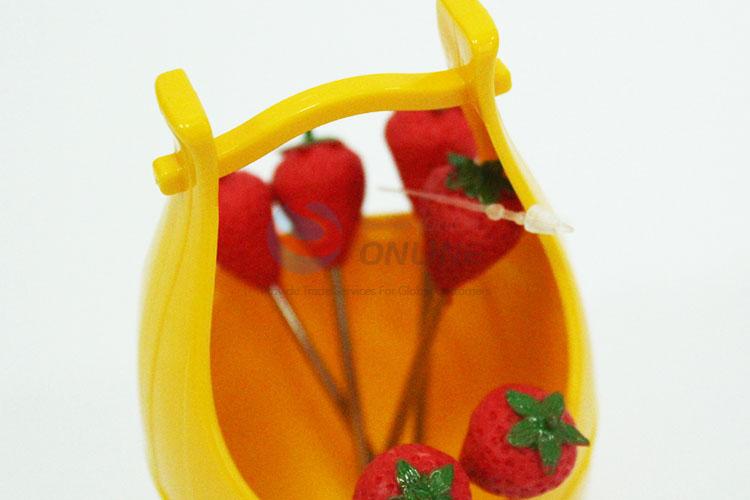 6PC草莓木桶水果签