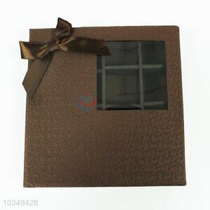 Fashion New Coffee Color Chocolate Box with Ribbon Decoration