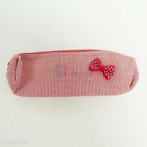 Hot sale red&white striped bowknot women pen bag