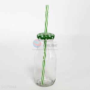 Fashion Design Glass Bottle with Straw