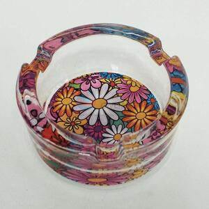 Custom design flower printing glass ashtray,8.3*3.5cm