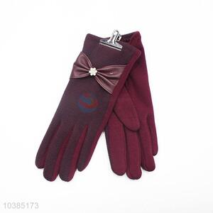 Wholesale Price Dark Red Bowknot Women Winter Gloves
