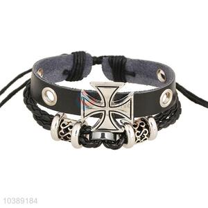 Custom Fashion Cross Shape Leather Bracelet