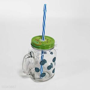 450ml Water Cup Glass Cup with Straw for Snack Bar