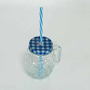 500ml Glass Cup with Straw for Snack Bar
