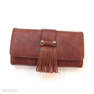Competitive price triple-folded women purse with tassels