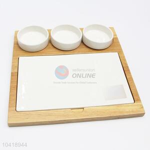 Square Shaped Ceramic Tableware Dish with Bamboo Tray