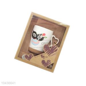 Ceramic couple coffee mug with hearted handle
