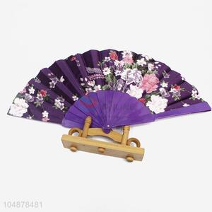 Flower Pattern Silk Plastic Summer Portable Beautiful Folding Hand Fan