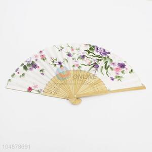 Portable Folding Bamboo Hand Fan with Flower Pattern