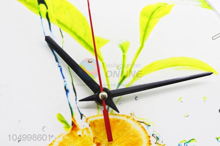 New Arrival Round Shaped Glass Wall Clock With Lemon Pattern